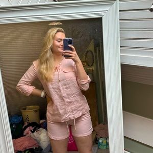 Pastel Pink 100% Linen Matching Set Ellen Tracy Size Medium